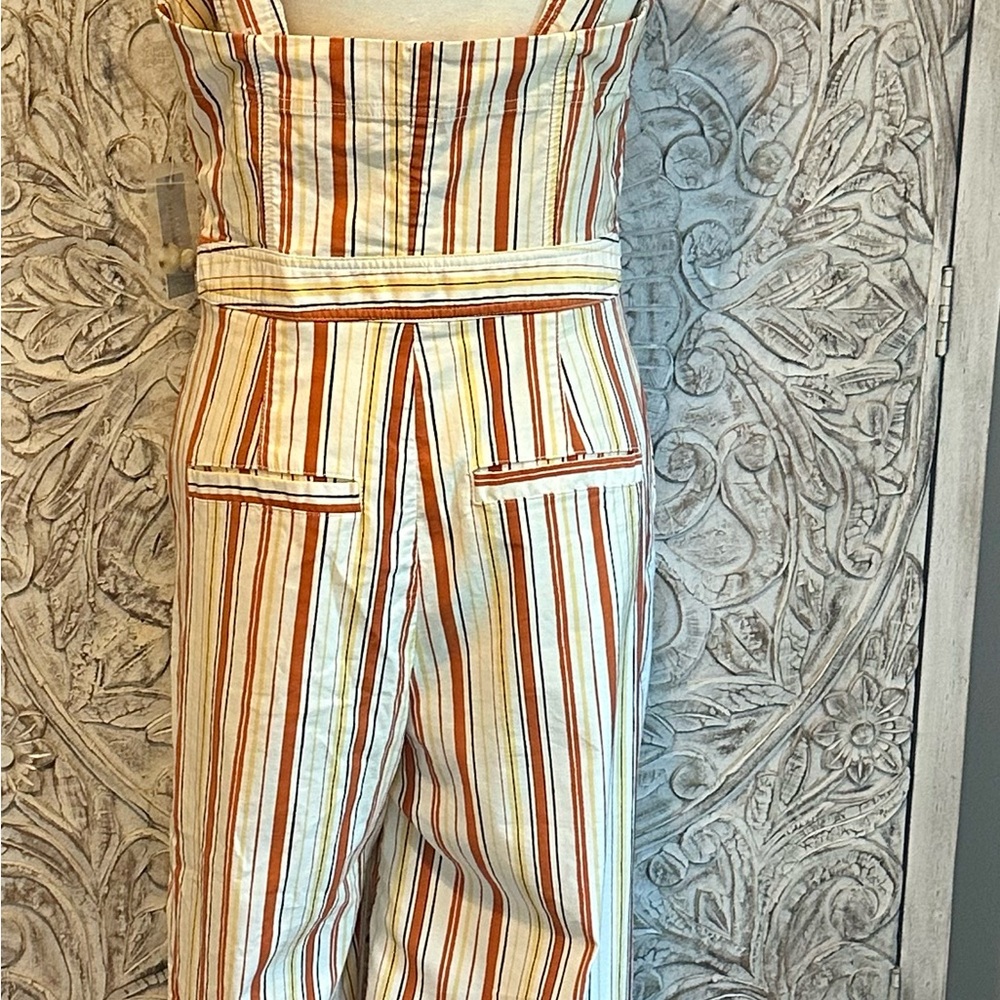 Maeve Cream and Orange Wide Leg Jumpsuit with Belt - Picture 3 of 6